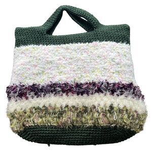 Upcycled Crochet Bag Handmade Fuzzy Purse Boho Fall Tote w/ Ecko Liner OOAK